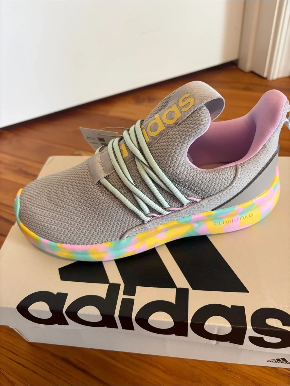 adidas Kids Grey Sneakers with Pastel Multicolor Midsole